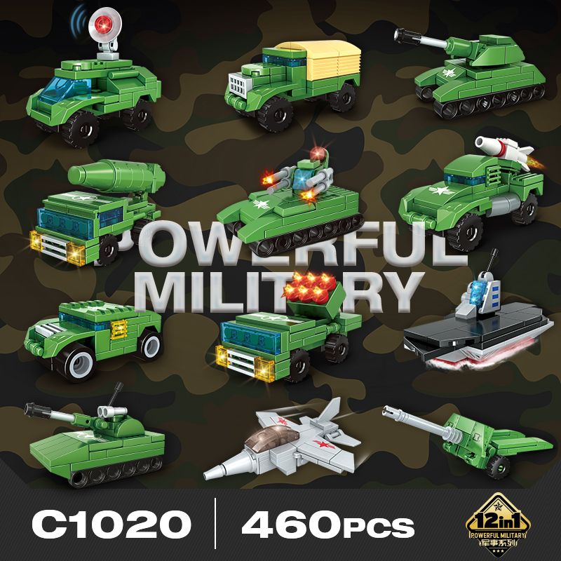 WOMA C1020 1020 SÁCH MINH HỌA QUÂN ĐỘI HẠN CHẾ 12 bộ đồ chơi xếp lắp ráp ghép mô hình Military Army Quân Sự Bộ Đội 460 khối