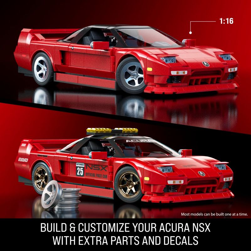 MATTEL BRICK SHOP JFT17 LỚP HỌC ƯU TÚ HOT WHEELS 1990 ACURA NSX 1:16 tỷ lệ 1:16 bộ đồ chơi xếp lắp ráp ghép mô hình Creator HOT WHEELS '90 ACURA NSX Sáng Tạo 876 khối
