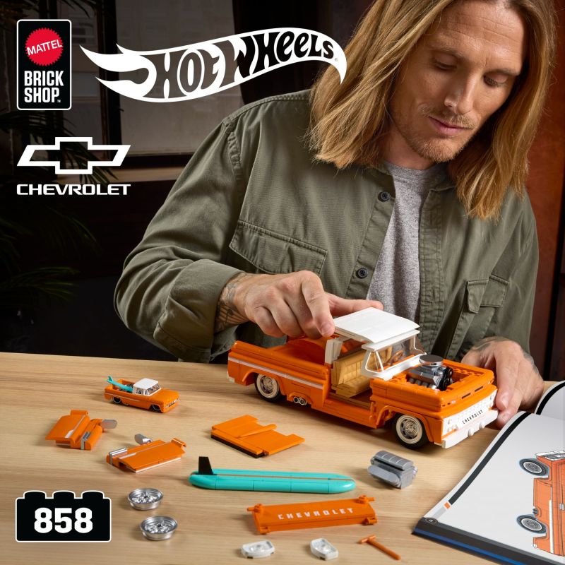 MATTEL BRICK SHOP JFT20 BÁNH XE NÓNG TẦNG LỚP ELITE 1962 CHEVROLET CHEVY MODIFIED PICKUP 1:16 tỷ lệ 1:16 bộ đồ chơi xếp lắp ráp ghép mô hình Creator HOT WHEELS CUSTOM '62 CHEVY Sáng Tạo 858 khối