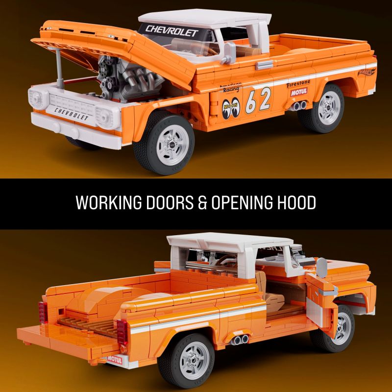 MATTEL BRICK SHOP JFT20 BÁNH XE NÓNG TẦNG LỚP ELITE 1962 CHEVROLET CHEVY MODIFIED PICKUP 1:16 tỷ lệ 1:16 bộ đồ chơi xếp lắp ráp ghép mô hình Creator HOT WHEELS CUSTOM '62 CHEVY Sáng Tạo 858 khối