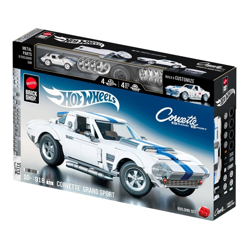 MATTEL BRICK SHOP JGR31 LỚP HỌC ƯU TÚ HOT WHEELS CHEVROLET CORVETTE GRAND SPORT 1:16 tỷ lệ 1:16 bộ đồ chơi xếp lắp ráp ghép mô hình Creator HOT WHEELS CORVETTE GRAND SPORT Sáng Tạo 918 khối