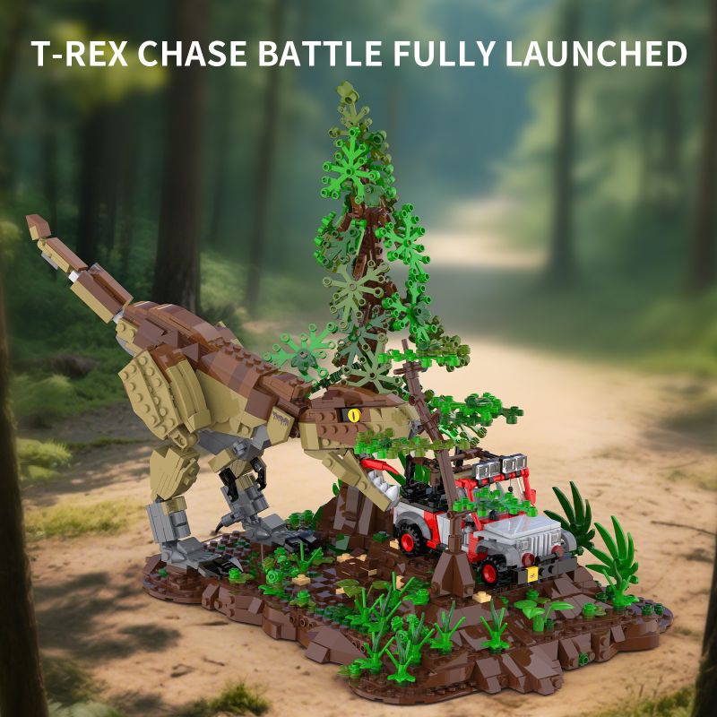 XBERT 66124 TYRANNOSAURUS REX JURASSIC SCENE bộ đồ chơi xếp lắp ráp ghép mô hình Jurassic World T-REX CHASE Thế Giới Khủng Long 1555 khối