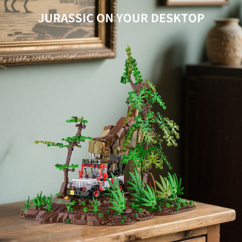 XBERT 66124 TYRANNOSAURUS REX JURASSIC SCENE bộ đồ chơi xếp lắp ráp ghép mô hình Jurassic World T-REX CHASE Thế Giới Khủng Long 1555 khối