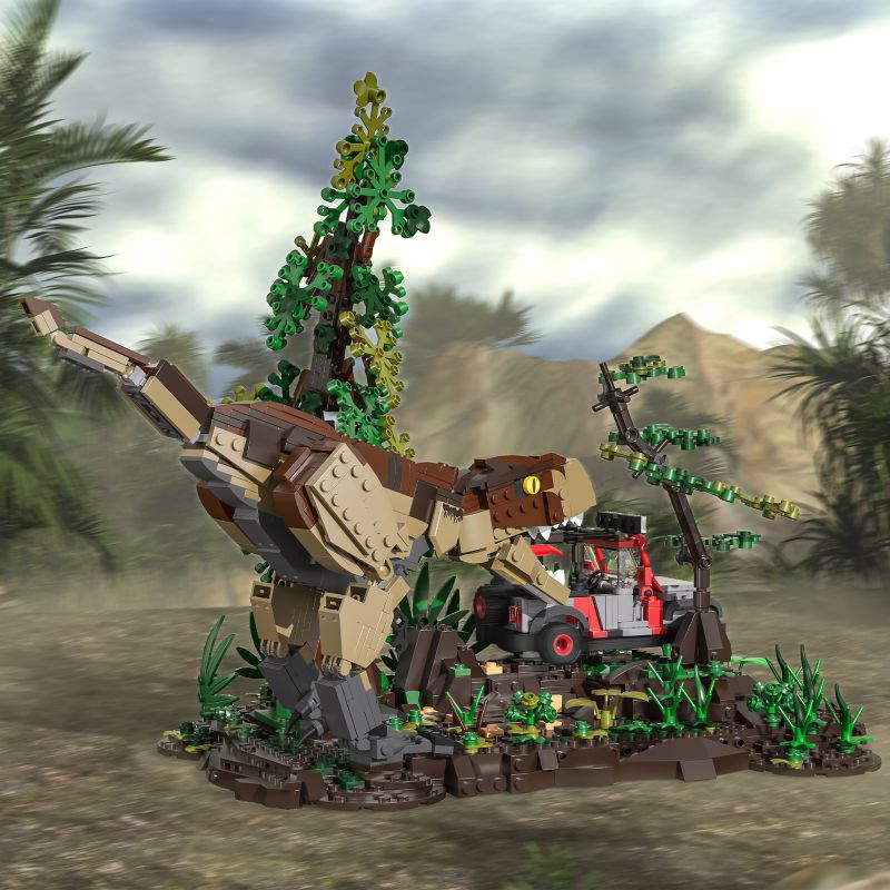 XBERT 66124 TYRANNOSAURUS REX JURASSIC SCENE bộ đồ chơi xếp lắp ráp ghép mô hình Jurassic World T-REX CHASE Thế Giới Khủng Long 1555 khối