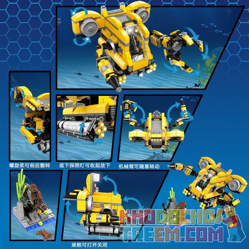 WOMA C9115 9115 Xếp hình kiểu  CREATOR 3 IN 1 Deep Sea Submarine Thám Hiểm Biến Sâu 538 khối