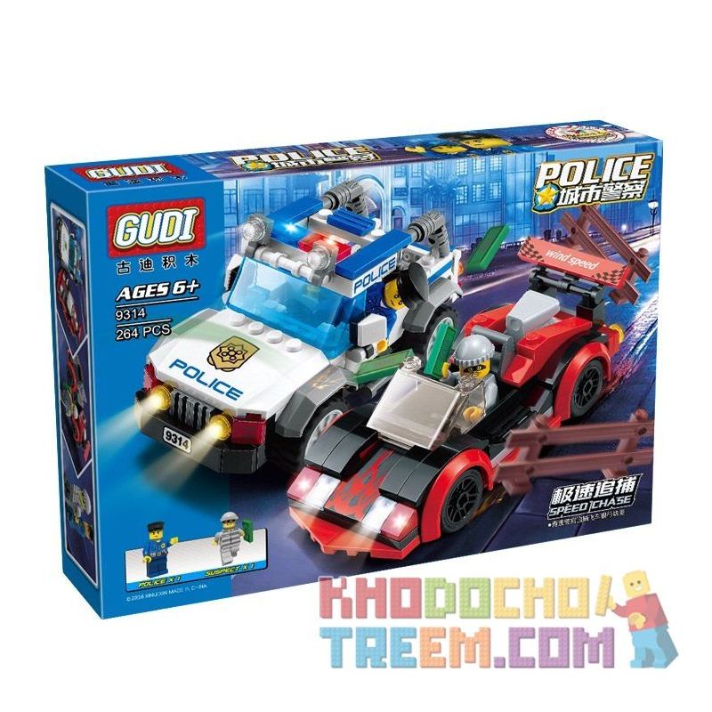 GUDI 9314 non  ĐUỔI BẮT TỐC ĐỘ CAO bộ đồ chơi xếp lắp ráp ghép mô hình City POLICE Thành Phố 264 khối