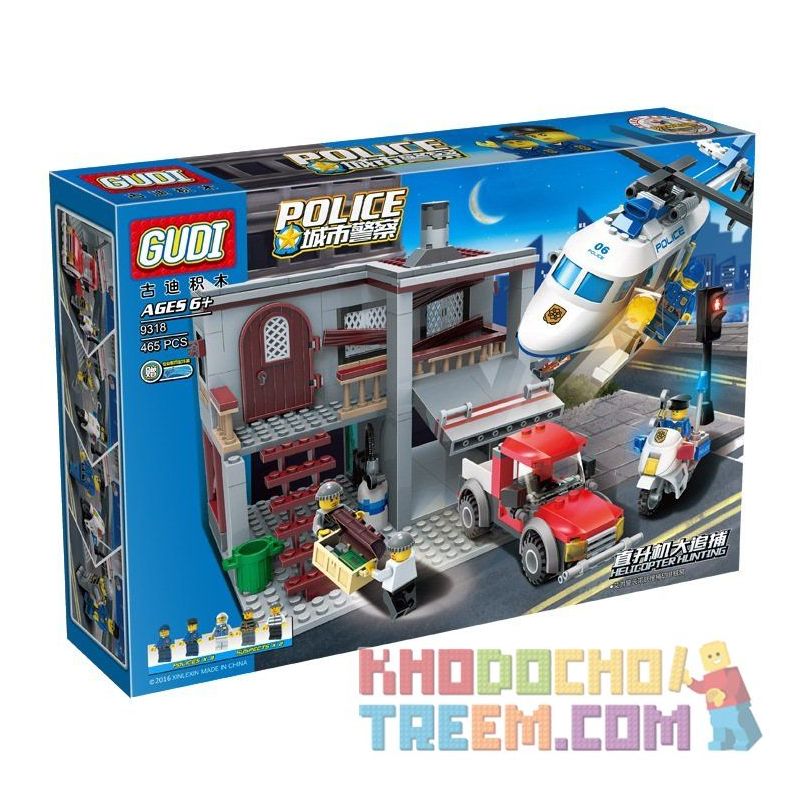 GUDI 9318 non  TRỰC THĂNG CẢNH SÁT TRUY BẮT CƯỚP bộ đồ chơi xếp lắp ráp ghép mô hình City POLICE Thành Phố 465 khối