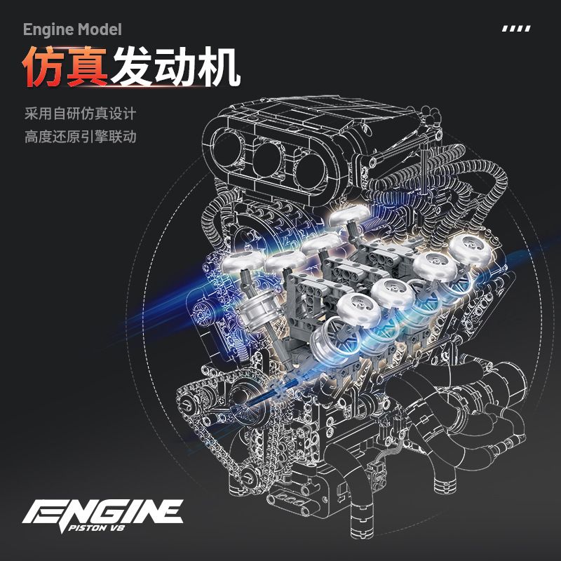 EIKEE Y15001 15001 ĐỘNG CƠ 8 XI-LANH bộ đồ chơi xếp lắp ráp ghép mô hình Technic V8 ENGINE Kỹ Thuật Công Nghệ Cao Mô Hình Phương Tiện 2347 khối