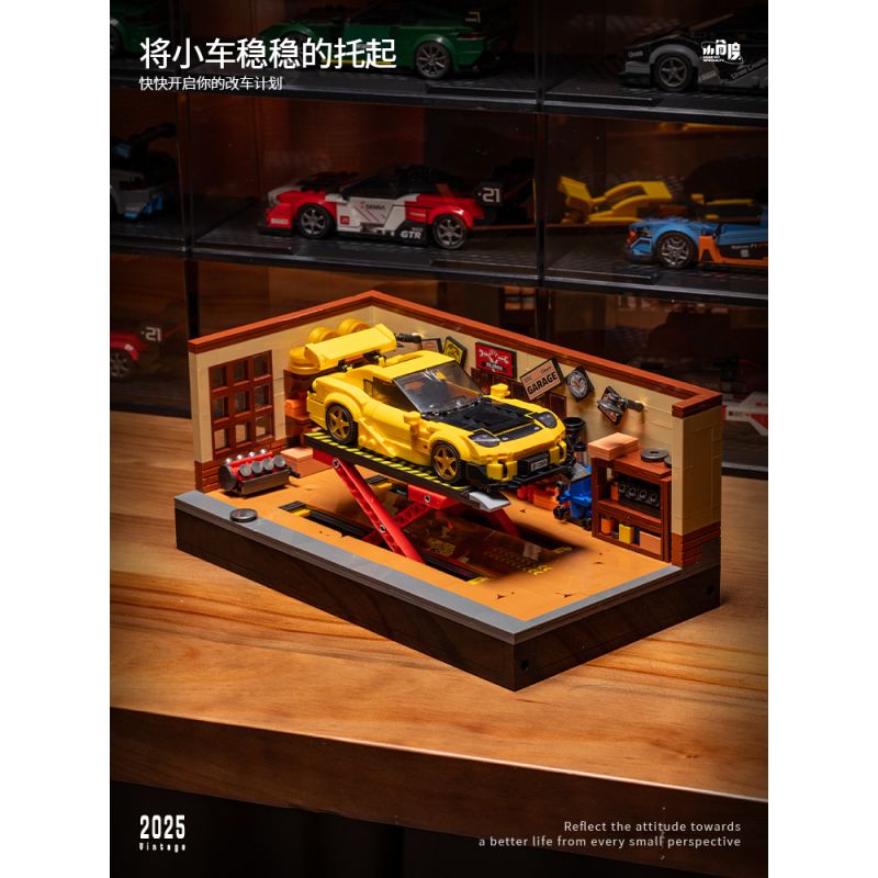 SMALL ANGLE JD098 NHÀ MÁY SỬA CHỮA XE RETRO bộ đồ chơi xếp lắp ráp ghép mô hình Creator THE SPEED HUNTER VINTAGE GARAGE Sáng Tạo 750 khối