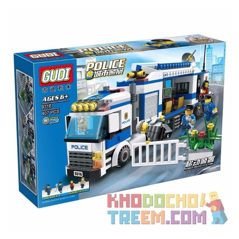 GUDI 9316 non  TRẠM CẢNH SÁT LƯU ĐỘNG bộ đồ chơi xếp lắp ráp ghép mô hình City Thành Phố 407 khối