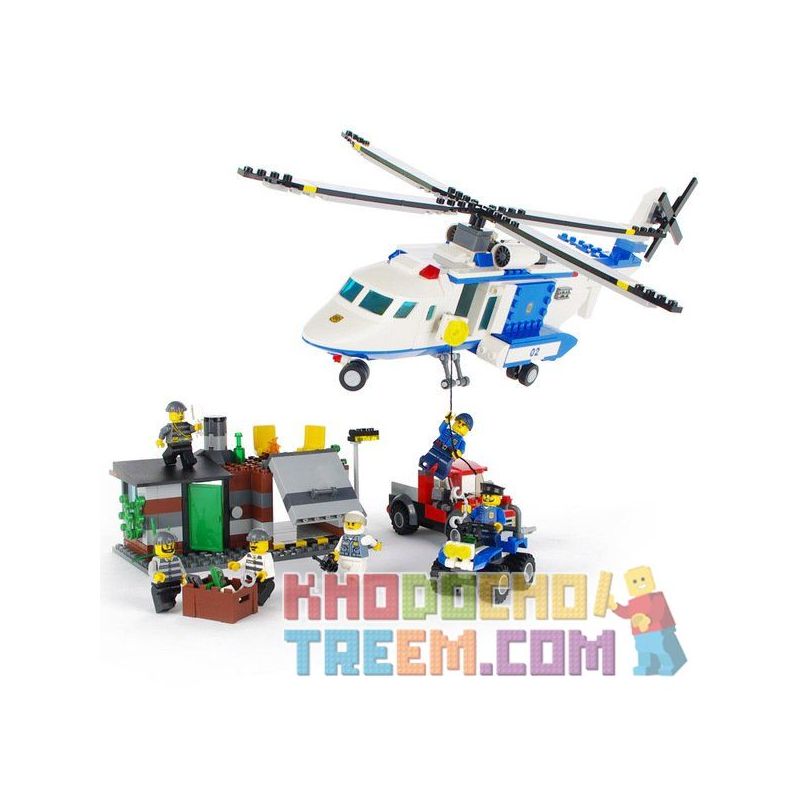 GUDI 9319 non  TRỰC THĂNG CẢNH SÁT PHỐI HỢP MÔ TÔ 4 BÁNH bộ đồ chơi xếp lắp ráp ghép mô hình City POLICE Thành Phố 628 khối