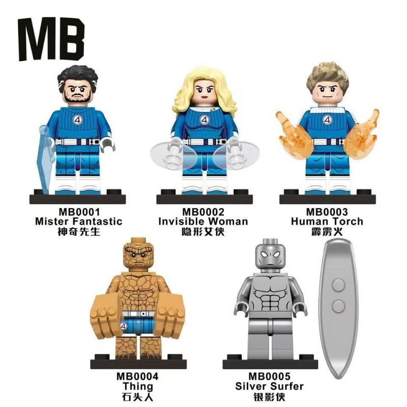 MB 0004 0005 0001 0002 0003 FANTASTIC FOUR 5 CON SỐ bộ đồ chơi xếp lắp ráp ghép mô hình Super Heroes Siêu Nhân Anh Hùng