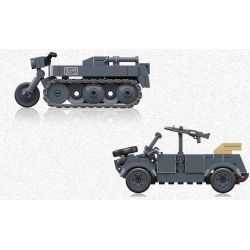 THIRDPARTY 300002 SD.KFZ.2 HALF TRACK MOTORCYCLE VÀ 82 XÔ XE TẢI 1:35 tỷ lệ 1:35 bộ đồ chơi xếp lắp ráp ghép mô hình Military Army SD.KFZ.2 TYPE 82 KUBELWAGEN Quân Sự Bộ Đội 414 khối