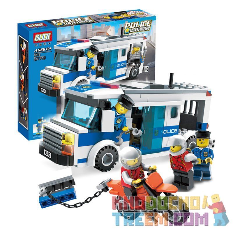 GUDI 9313 non  XE CHỞ PHẠM NHÂN bộ đồ chơi xếp lắp ráp ghép mô hình City POLICE Thành Phố 204 khối