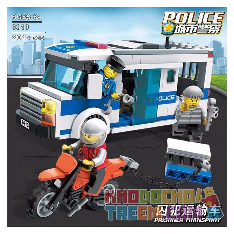GUDI 9313 non  XE CHỞ PHẠM NHÂN bộ đồ chơi xếp lắp ráp ghép mô hình City POLICE Thành Phố 204 khối