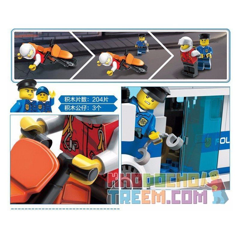 GUDI 9313 non  XE CHỞ PHẠM NHÂN bộ đồ chơi xếp lắp ráp ghép mô hình City POLICE Thành Phố 204 khối