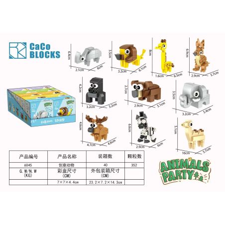 CACO 6045 10 ĐỘNG VẬT SÁNG TẠO bộ đồ chơi xếp lắp ráp ghép mô hình Creator ANIMALS PARTY 352 khối
