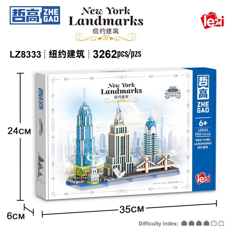 ZHEGAO LZ8333 8333 KIẾN TRÚC NEW YORK bộ đồ chơi xếp lắp ráp ghép mô hình Architecture Công Trình Kiến Trúc 3262 khối