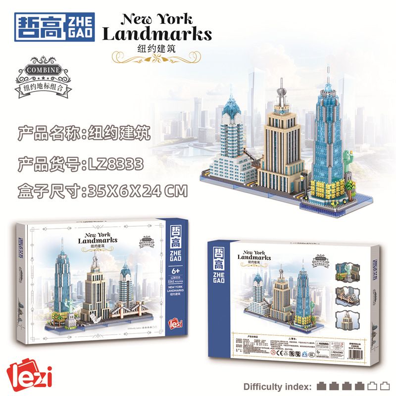 ZHEGAO LZ8333 8333 KIẾN TRÚC NEW YORK bộ đồ chơi xếp lắp ráp ghép mô hình Architecture Công Trình Kiến Trúc 3262 khối