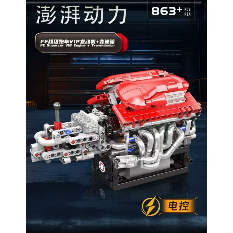 MouldKing 10226 Mould King 10226 ĐỘNG CƠ SUPERCAR V12 FE TRUYỀN TẢI bộ đồ chơi xếp lắp ráp ghép mô hình Technic V12 ENGINE Kỹ Thuật Công Nghệ Cao Mô Hình Phương Tiện 863 khối