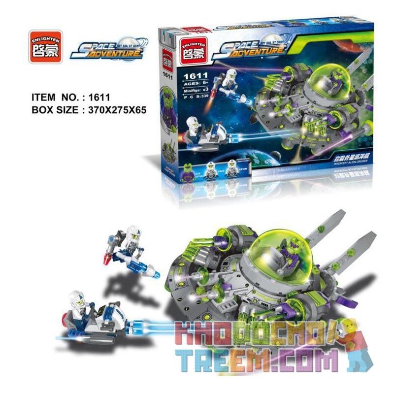 Enlighten 1611 Qman 1611 non  NGĂN CHẶN PHI THUYỀN NGOÀI HÀNH TINH bộ đồ chơi xếp lắp ráp ghép mô hình Space Adventure SPACE ADVENTURE INTERCEPT ALIEN CRUISER Thám Hiểm Không Gian 339 khối