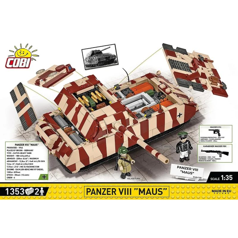 COBI 20078 XE TĂNG SIÊU NẶNG CỦA CHUỘT tỷ lệ 1:35 bộ đồ chơi xếp lắp ráp ghép mô hình Military Army PANZER VIII MAUS Quân Sự Bộ Đội 1342 khối