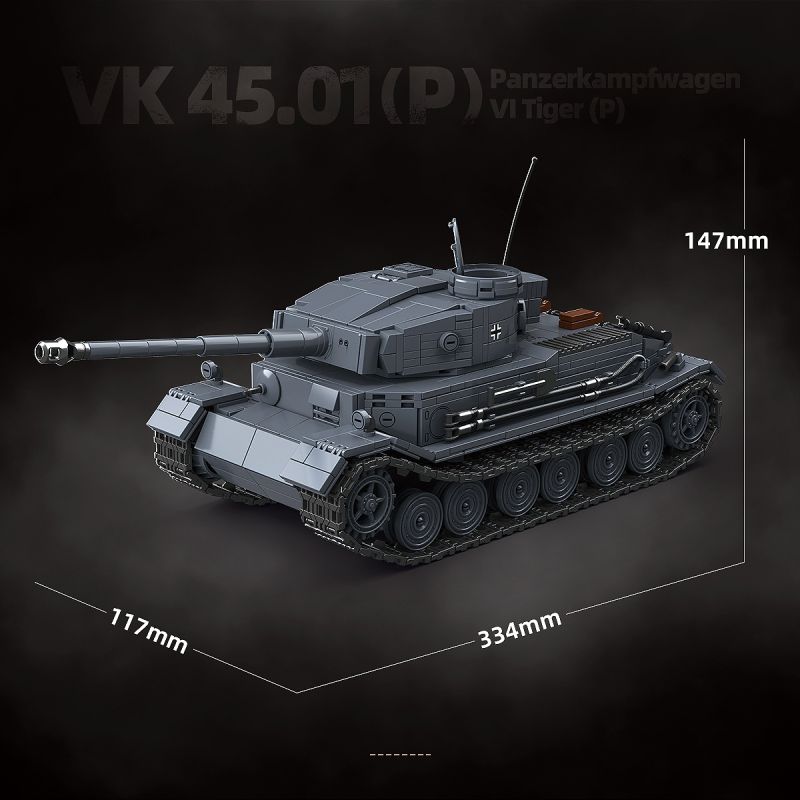 QuanGuan 100308 Quan Guan 100308 GERMAN TIGER P TANK VK 45 01 (P) bộ đồ chơi xếp lắp ráp ghép mô hình Military Army PANZERKAMPFWAGEN VI TIGER(P) Quân Sự Bộ Đội 1531 khối