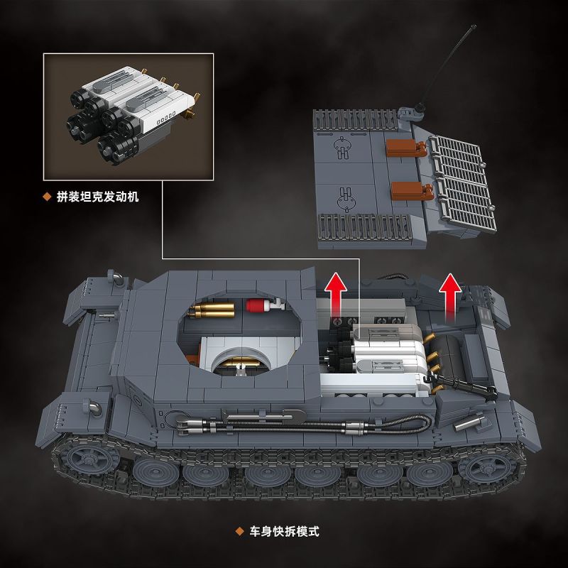 QuanGuan 100308 Quan Guan 100308 GERMAN TIGER P TANK VK 45 01 (P) bộ đồ chơi xếp lắp ráp ghép mô hình Military Army PANZERKAMPFWAGEN VI TIGER(P) Quân Sự Bộ Đội 1531 khối