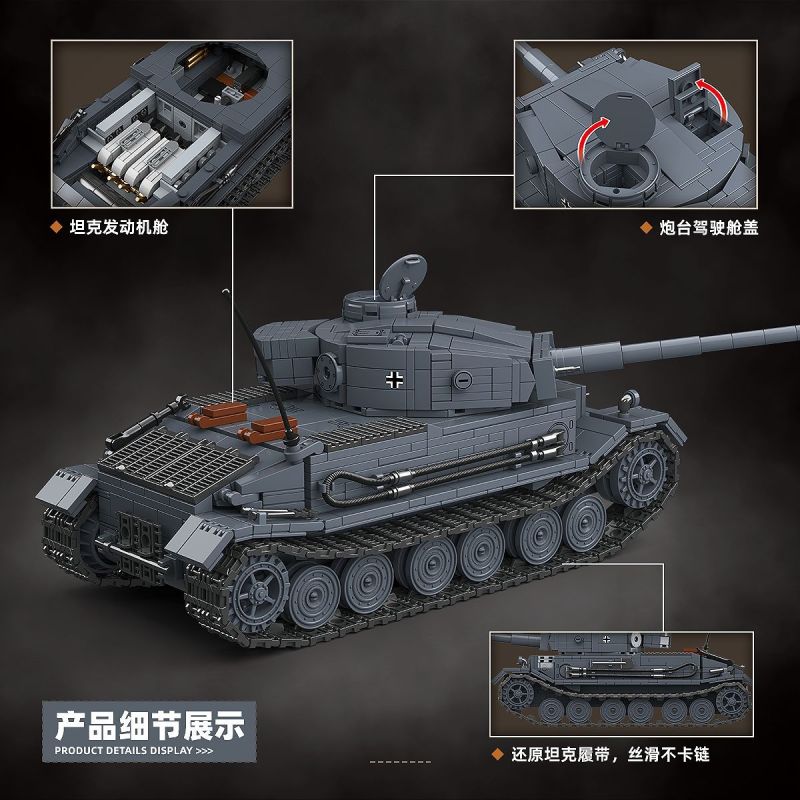 QuanGuan 100308 Quan Guan 100308 GERMAN TIGER P TANK VK 45 01 (P) bộ đồ chơi xếp lắp ráp ghép mô hình Military Army PANZERKAMPFWAGEN VI TIGER(P) Quân Sự Bộ Đội 1531 khối