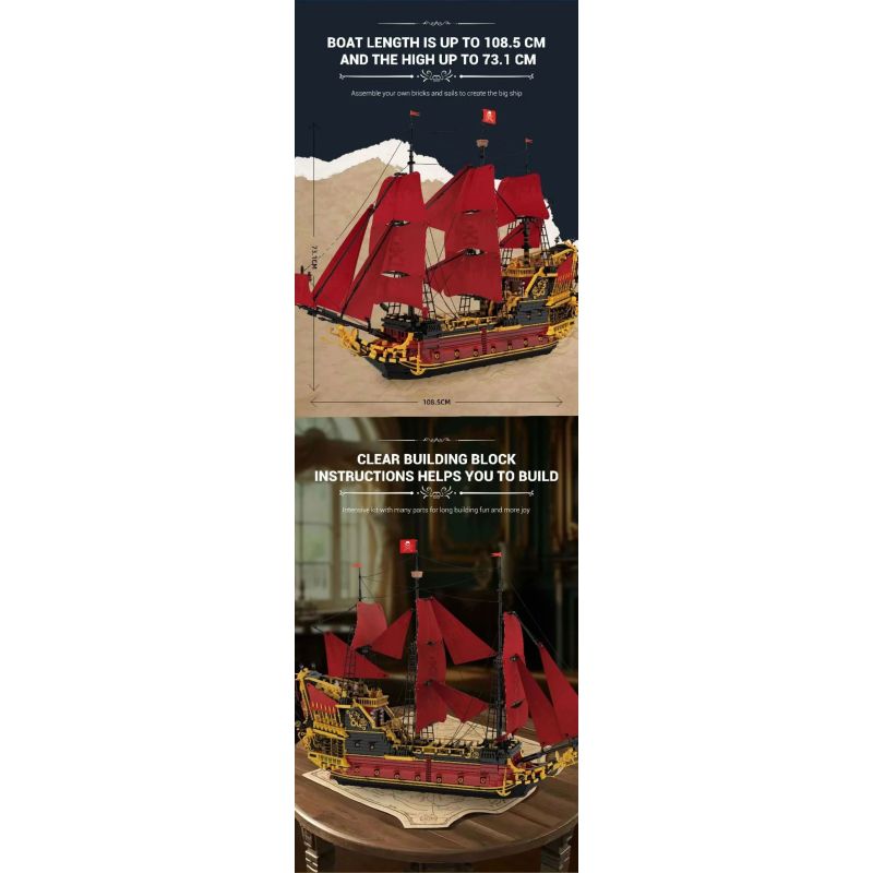 REOBRIX 66049 NỮ HOÀNG ANNE TRẢ THÙ bộ đồ chơi xếp lắp ráp ghép mô hình Pirates Of The Caribbean REVENGE SAILING SHIP Cướp Biển Vùng Caribe 5666 khối