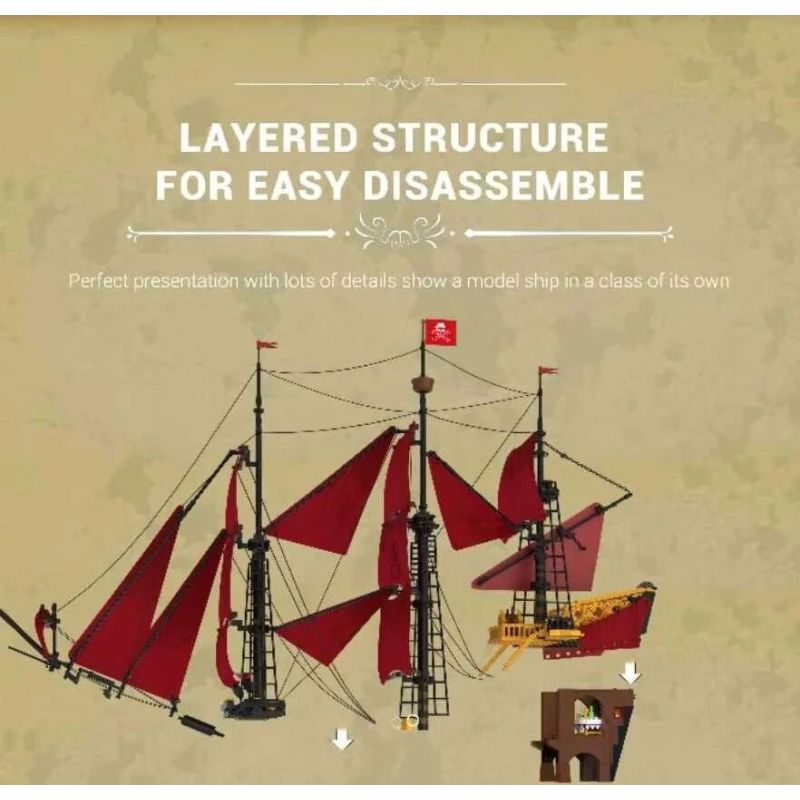 REOBRIX 66049 NỮ HOÀNG ANNE TRẢ THÙ bộ đồ chơi xếp lắp ráp ghép mô hình Pirates Of The Caribbean REVENGE SAILING SHIP Cướp Biển Vùng Caribe 5666 khối