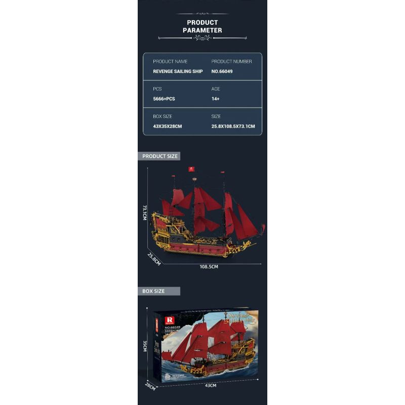REOBRIX 66049 NỮ HOÀNG ANNE TRẢ THÙ bộ đồ chơi xếp lắp ráp ghép mô hình Pirates Of The Caribbean REVENGE SAILING SHIP Cướp Biển Vùng Caribe 5666 khối