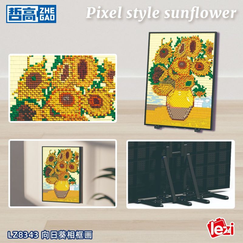 ZHEGAO LZ8344 8344 BỨC TRANH KHUNG ẢNH HƯỚNG DƯƠNG bộ đồ chơi xếp lắp ráp ghép mô hình Art PIXEL STYLE SUNFLOWER 3504 khối