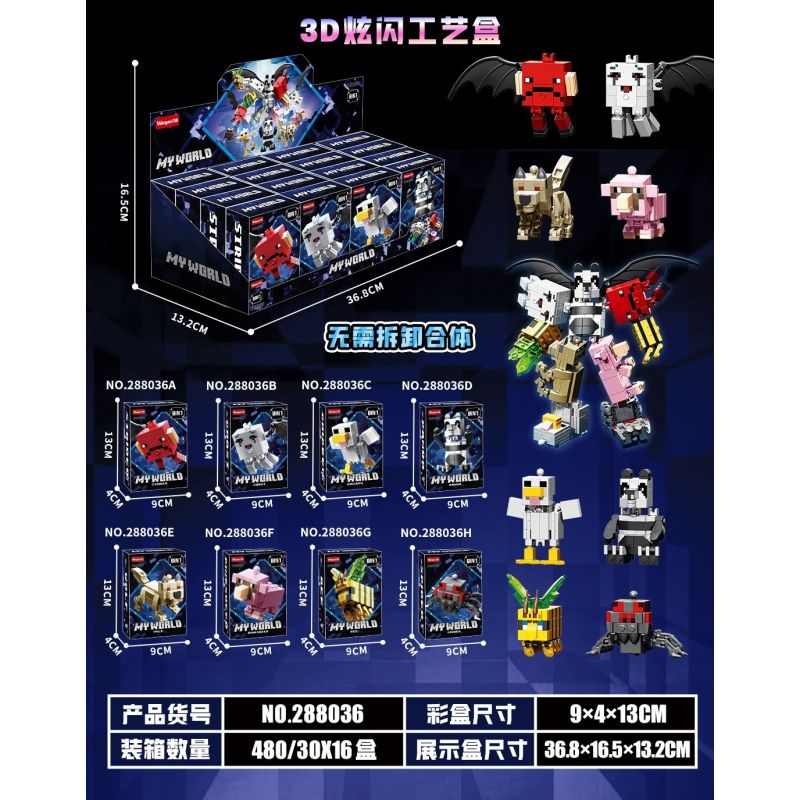 WANGAO 288036 MINECRAFT 8 KẾT HỢP bộ đồ chơi xếp lắp ráp ghép mô hình Game Xây Dựng