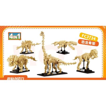 FORANGE FC3734 3734 KHỦNG LONG BỘ XƯƠNG 4 KẾT HỢP bộ đồ chơi xếp lắp ráp ghép mô hình 1207 khối