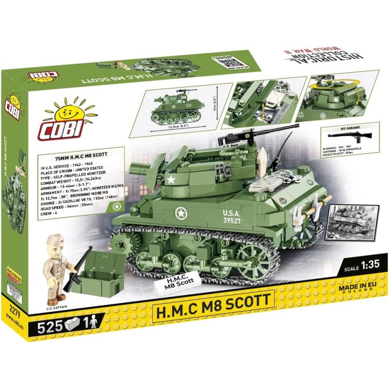 COBI 2279 H.M.C M8 SCOTT TANK tỷ lệ 1:35 bộ đồ chơi xếp lắp ráp ghép mô hình Military Army Quân Sự Bộ Đội 525 khối