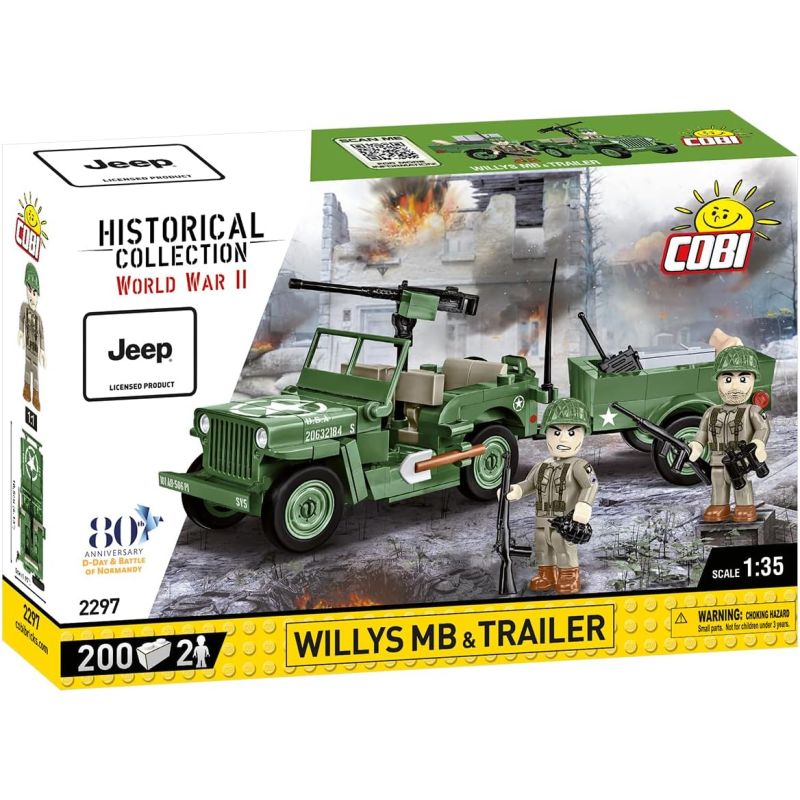 COBI 2297 JEEP WILLIS OFF-ROAD XE & TRAILER bộ đồ chơi xếp lắp ráp ghép mô hình Military Army JEEP WILLYS MB VEHICLE WITH TRAILER Quân Sự Bộ Đội 200 khối