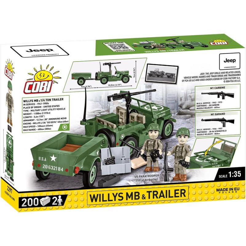 COBI 2297 JEEP WILLIS OFF-ROAD XE & TRAILER bộ đồ chơi xếp lắp ráp ghép mô hình Military Army JEEP WILLYS MB VEHICLE WITH TRAILER Quân Sự Bộ Đội 200 khối