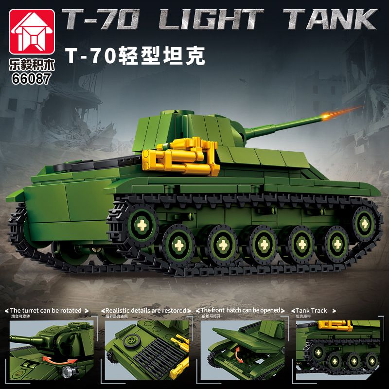 LE YI 66087 T-70 BỂ NHẸ bộ đồ chơi xếp lắp ráp ghép mô hình Military Army T-70 LIGHT TANK Quân Sự Bộ Đội 553 khối