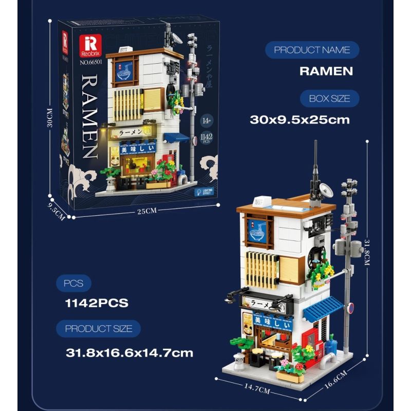 REOBRIX 66501 CỬA HÀNG RAMEN NHẬT BẢN bộ đồ chơi xếp lắp ráp ghép mô hình Creator Sáng Tạo 1142 khối