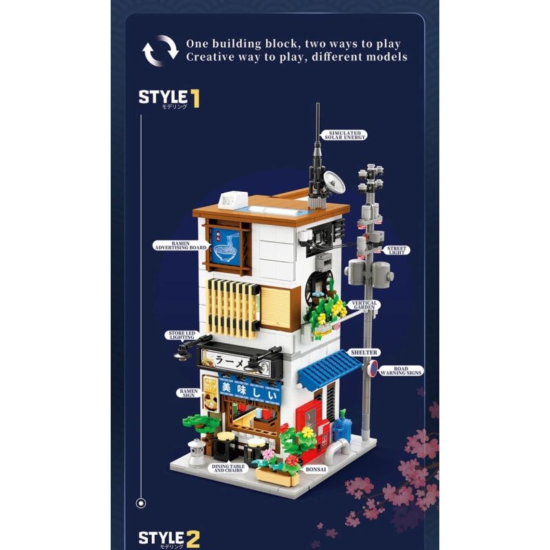 REOBRIX 66501 CỬA HÀNG RAMEN NHẬT BẢN bộ đồ chơi xếp lắp ráp ghép mô hình Creator Sáng Tạo 1142 khối