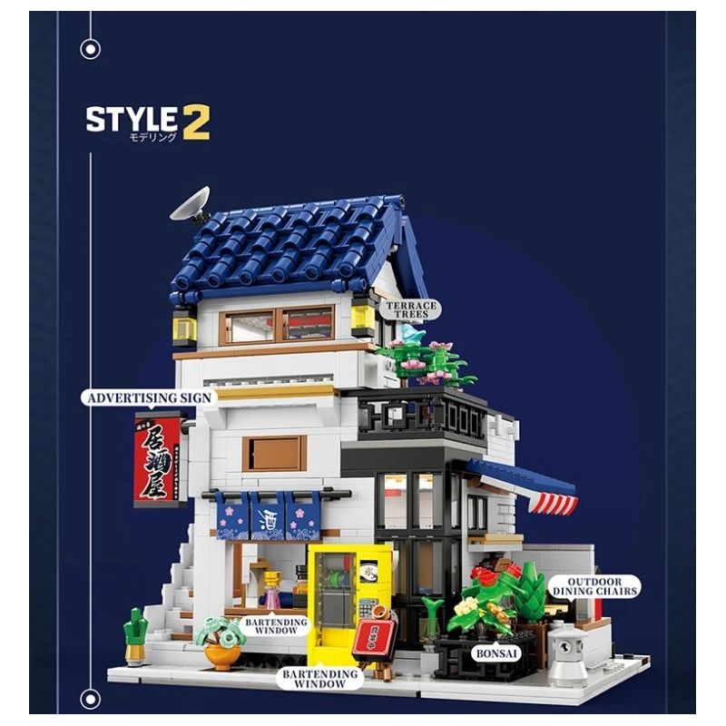 REOBRIX 66502 IZAKAYA KIỂU NHẬT bộ đồ chơi xếp lắp ráp ghép mô hình Creator SAKAYA Sáng Tạo 1130 khối