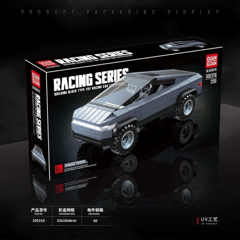 QuanGuan 100316 Quan Guan 100316 TESLA PICKUP CYBERTRUCK bộ đồ chơi xếp lắp ráp ghép mô hình Racers TESLA CYBERTRUCK Đua Tốc Độ 209 khối