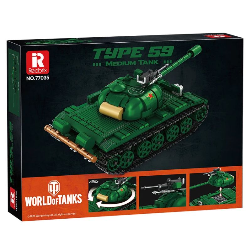REOBRIX 77035 LOẠI XE TĂNG TRUNG BÌNH 59 bộ đồ chơi xếp lắp ráp ghép mô hình Military Army TYPE 59 MEDIUM TANK Quân Sự Bộ Đội 748 khối