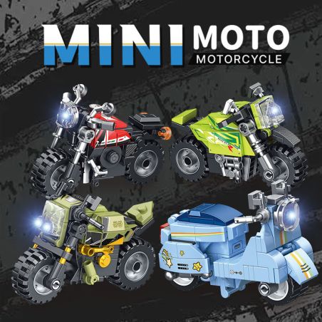 GAOMISI T1096 1096 MÔ HÌNH MINI MOTORCYCLE 4 bộ đồ chơi xếp lắp ráp ghép mô hình Racers Đua Tốc Độ 430 khối