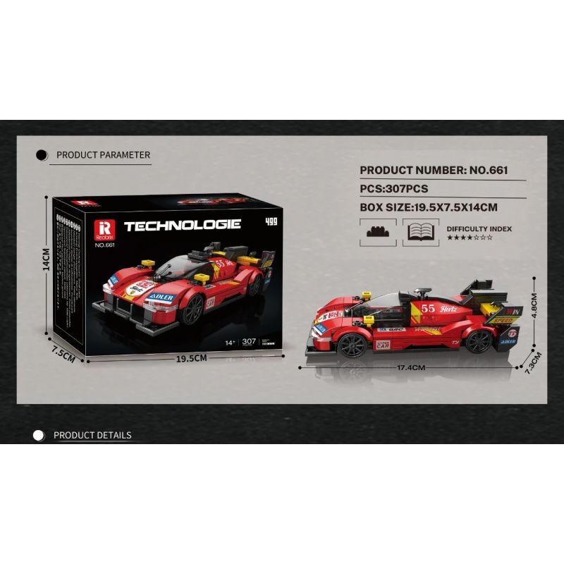 REOBRIX 661 FERRARI 499P SUPERCAR bộ đồ chơi xếp lắp ráp ghép mô hình Speed Champions Racing Cars Đua Xe Công Thức 307 khối