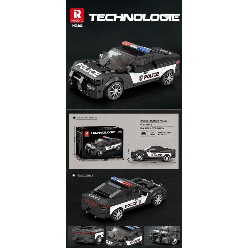 REOBRIX 662 XE CẢNH SÁT DOGE bộ đồ chơi xếp lắp ráp ghép mô hình Speed Champions Racing Cars Đua Xe Công Thức 372 khối