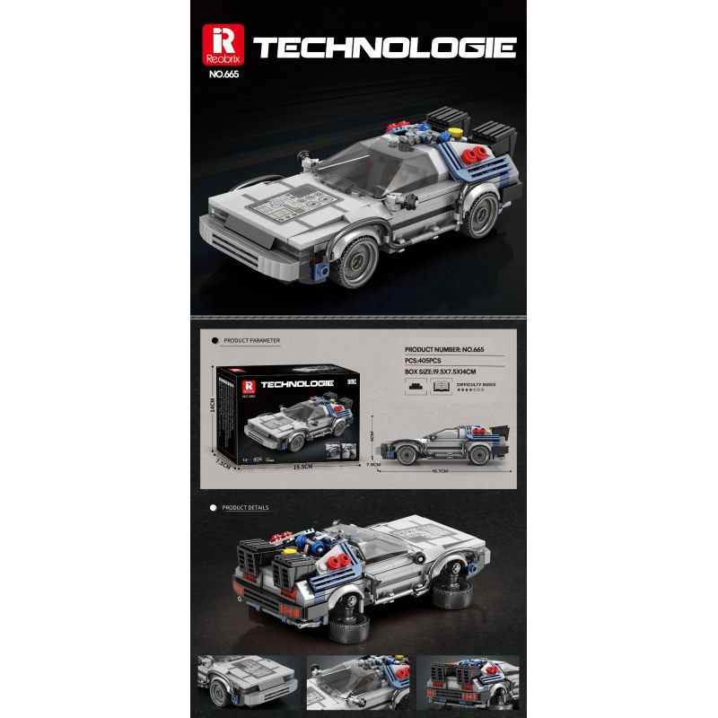 REOBRIX 665 QUAY LẠI TƯƠNG LAI XE THỂ THAO DMC DELOREAN bộ đồ chơi xếp lắp ráp ghép mô hình Speed Champions Racing Cars Đua Xe Công Thức 405 khối