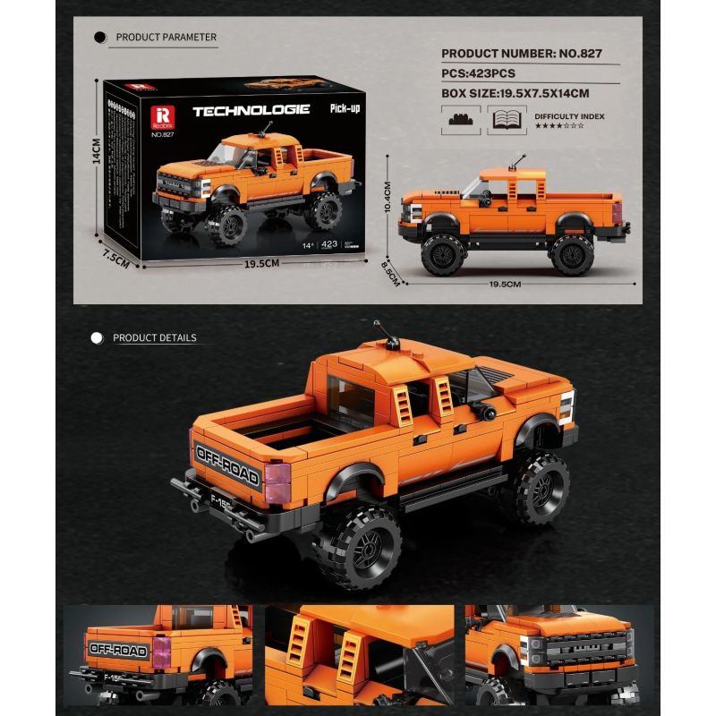 REOBRIX 827 FORD RAPTOR PICKUP bộ đồ chơi xếp lắp ráp ghép mô hình Speed Champions Racing Cars Đua Xe Công Thức 423 khối