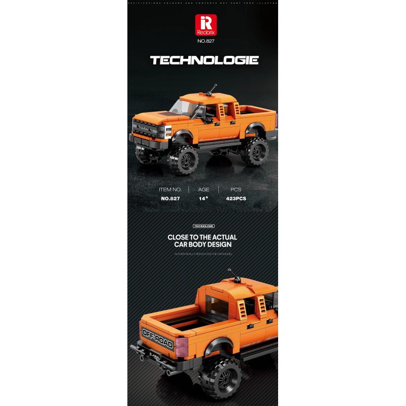 REOBRIX 827 FORD RAPTOR PICKUP bộ đồ chơi xếp lắp ráp ghép mô hình Speed Champions Racing Cars Đua Xe Công Thức 423 khối